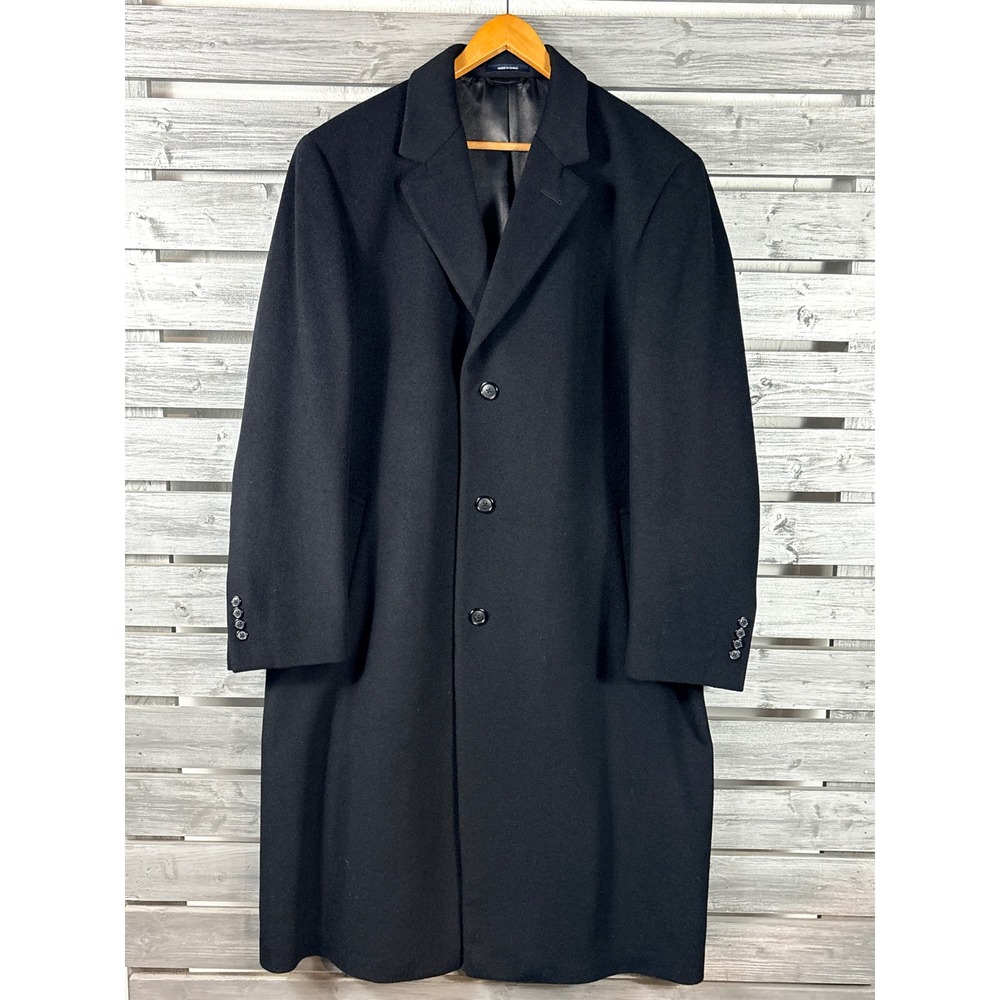 Nautica Mens Black Wool Blend Long Overcoat Trench Coat Jacket 44L NEW NWOT